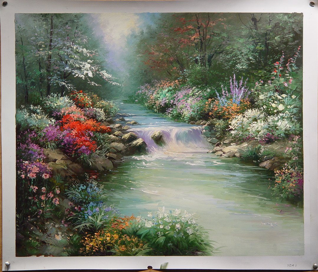 (image for) Handmade Oil painting for home canvas, oil painting framed canvas for living room Thomas Kinkade's painting, NO.69
